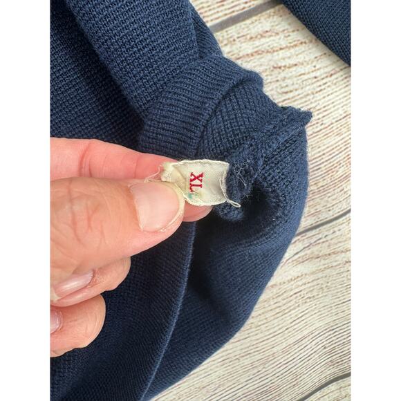 Vintage 70's White Stag Striped Crewneck Sweater Mens XL Navy Blue Cream Brown - Picture 4 of 6